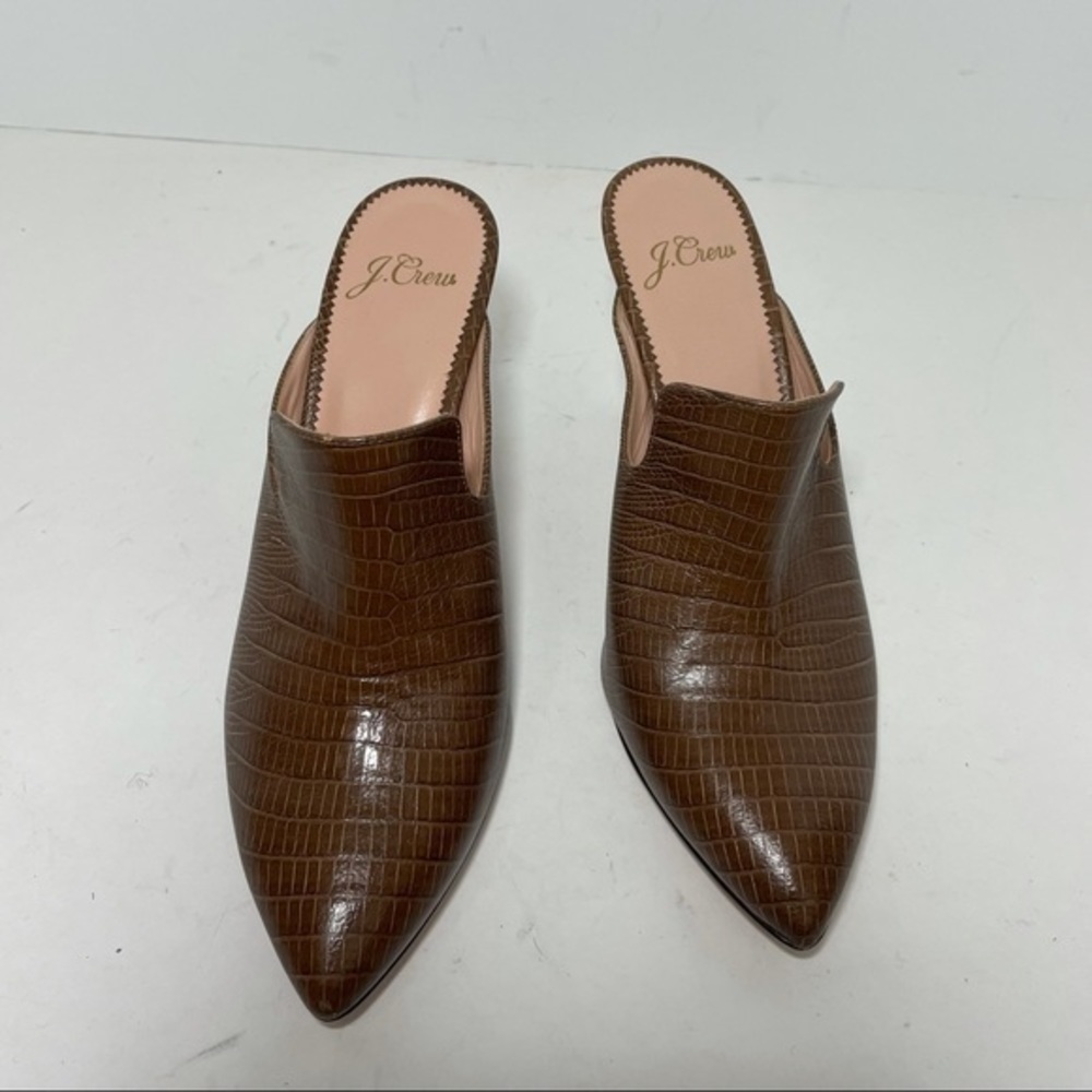 NWOB J. Crew Lissa mule  high heels brown leather embossed lizard size 7 - Picture 2 of 7